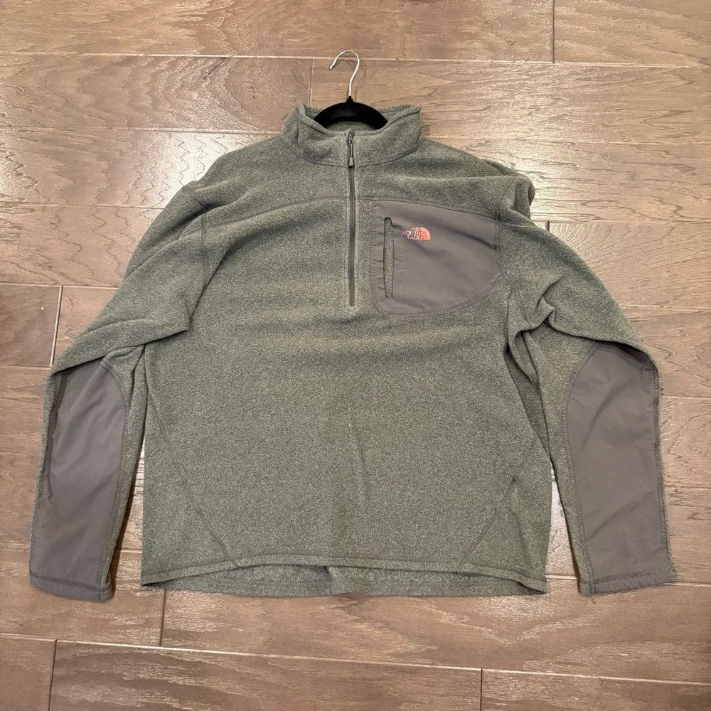 The North Face 1/4-Zip Fleece Pullover Men’s Large – Olive and Gray, Worn/As-Is